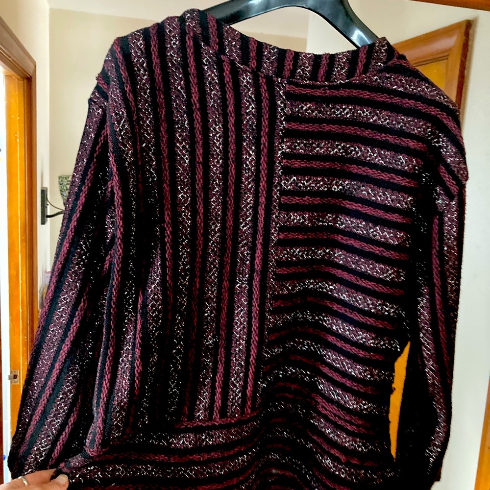 Anthropologie Akemi + Kin Burgandy Stripe Sweater with Silver